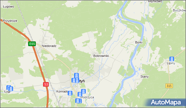 mapa Bobrowniki gmina Otyń, Bobrowniki gmina Otyń na mapie Targeo