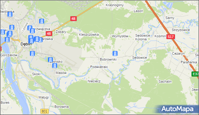 mapa Bobrowniki gmina Ryki, Bobrowniki gmina Ryki na mapie Targeo