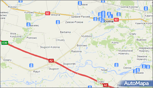 mapa Bobrowo gmina Golina, Bobrowo gmina Golina na mapie Targeo