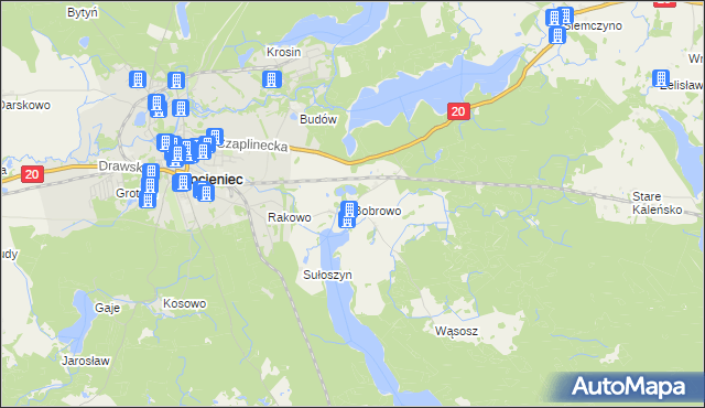 mapa Bobrowo gmina Złocieniec, Bobrowo gmina Złocieniec na mapie Targeo