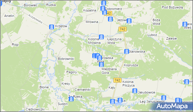 mapa Bobrowska Wola, Bobrowska Wola na mapie Targeo