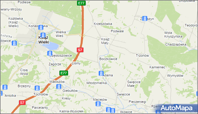 mapa Boczkowice gmina Książ Wielki, Boczkowice gmina Książ Wielki na mapie Targeo
