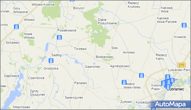 mapa Bodzanowo gmina Lubraniec, Bodzanowo gmina Lubraniec na mapie Targeo
