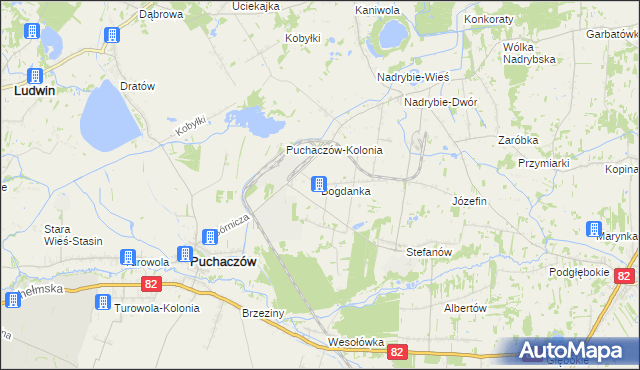 mapa Bogdanka gmina Puchaczów, Bogdanka gmina Puchaczów na mapie Targeo