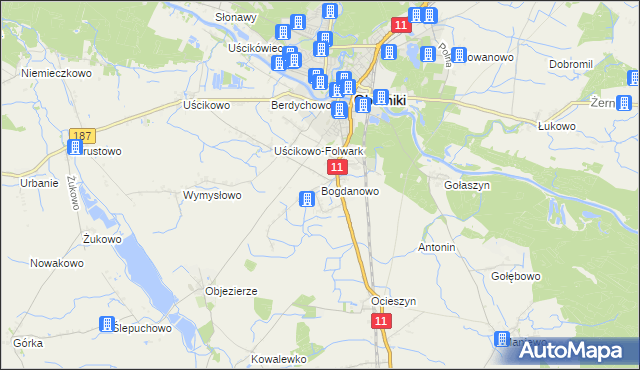 mapa Bogdanowo gmina Oborniki, Bogdanowo gmina Oborniki na mapie Targeo