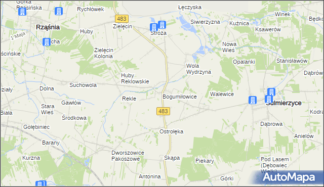 mapa Bogumiłowice gmina Sulmierzyce, Bogumiłowice gmina Sulmierzyce na mapie Targeo