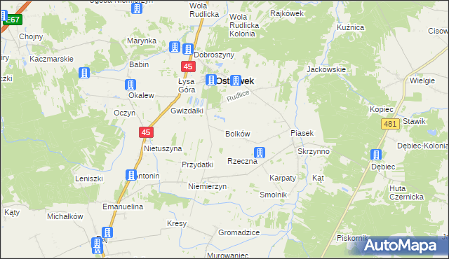 mapa Bolków gmina Ostrówek, Bolków gmina Ostrówek na mapie Targeo