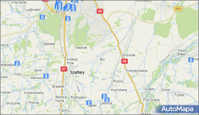 mapa Bór gmina Szaflary, Bór gmina Szaflary na mapie Targeo