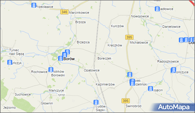 mapa Boreczek gmina Borów, Boreczek gmina Borów na mapie Targeo