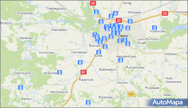 mapa Borek gmina Lipno, Borek gmina Lipno na mapie Targeo