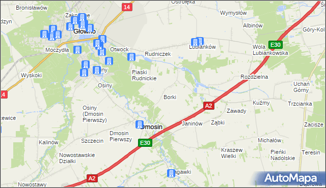 mapa Borki gmina Dmosin, Borki gmina Dmosin na mapie Targeo