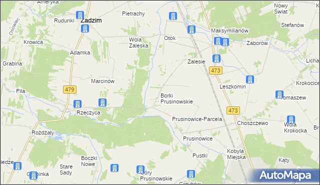 mapa Borki Prusinowskie, Borki Prusinowskie na mapie Targeo