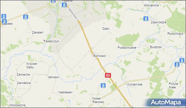 mapa Borkowo gmina Kolno, Borkowo gmina Kolno na mapie Targeo