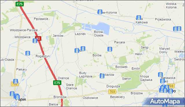 mapa Borów gmina Bielawy, Borów gmina Bielawy na mapie Targeo