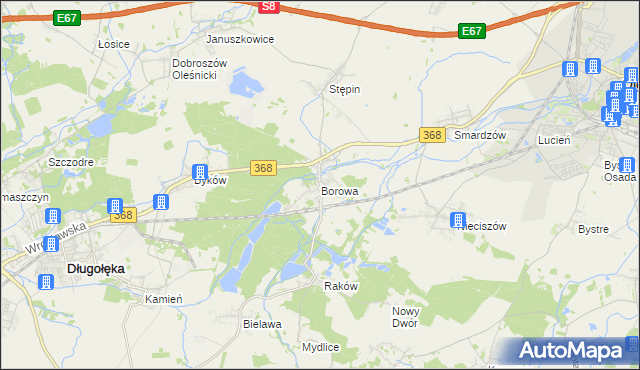 mapa Borowa gmina Długołęka, Borowa gmina Długołęka na mapie Targeo