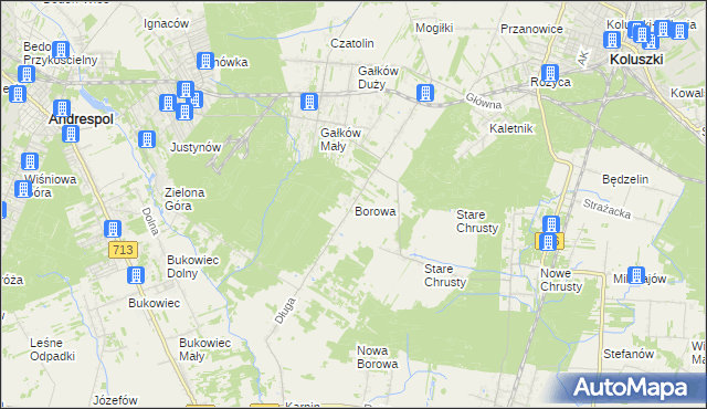 mapa Borowa gmina Koluszki, Borowa gmina Koluszki na mapie Targeo