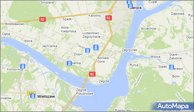 mapa Borowa Góra gmina Serock, Borowa Góra gmina Serock na mapie Targeo