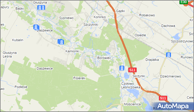 mapa Borówiec gmina Kórnik, Borówiec gmina Kórnik na mapie Targeo