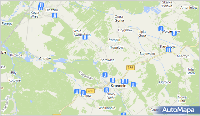 mapa Borowiec gmina Krasocin, Borowiec gmina Krasocin na mapie Targeo