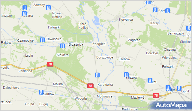 mapa Borszowice gmina Imielno, Borszowice gmina Imielno na mapie Targeo