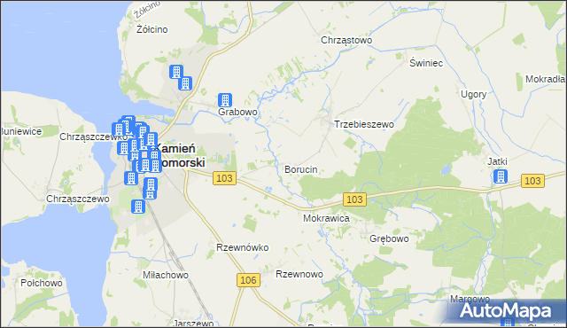 mapa Borucin gmina Kamień Pomorski, Borucin gmina Kamień Pomorski na mapie Targeo