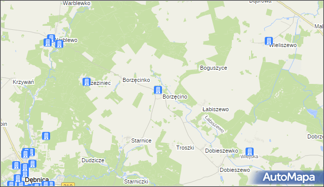 mapa Borzęcino gmina Dębnica Kaszubska, Borzęcino gmina Dębnica Kaszubska na mapie Targeo