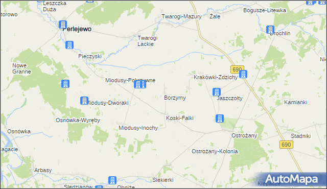 mapa Borzymy gmina Perlejewo, Borzymy gmina Perlejewo na mapie Targeo