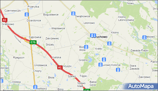mapa Boża Wola gmina Baruchowo, Boża Wola gmina Baruchowo na mapie Targeo
