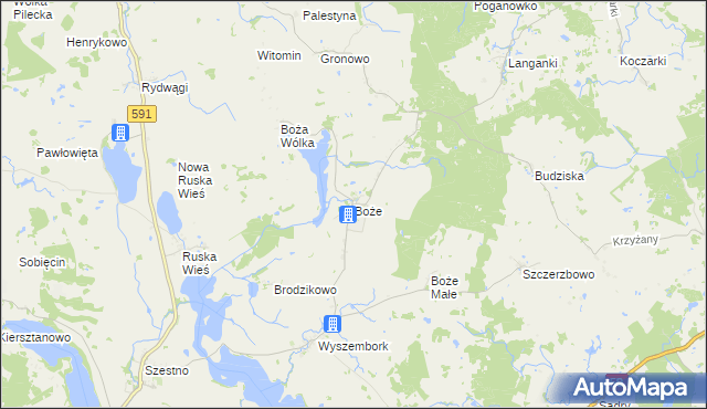 mapa Boże gmina Mrągowo, Boże gmina Mrągowo na mapie Targeo