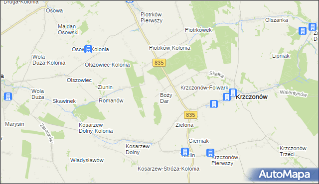 mapa Boży Dar gmina Krzczonów, Boży Dar gmina Krzczonów na mapie Targeo