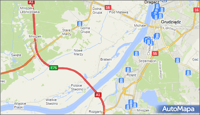 mapa Bratwin, Bratwin na mapie Targeo