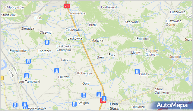mapa Breń gmina Lisia Góra, Breń gmina Lisia Góra na mapie Targeo