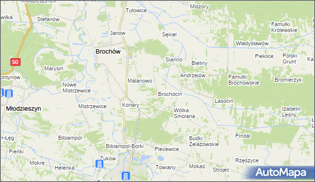mapa Brochocin gmina Brochów, Brochocin gmina Brochów na mapie Targeo