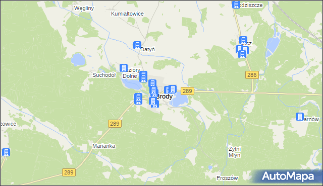 mapa Brody powiat żarski, Brody powiat żarski na mapie Targeo