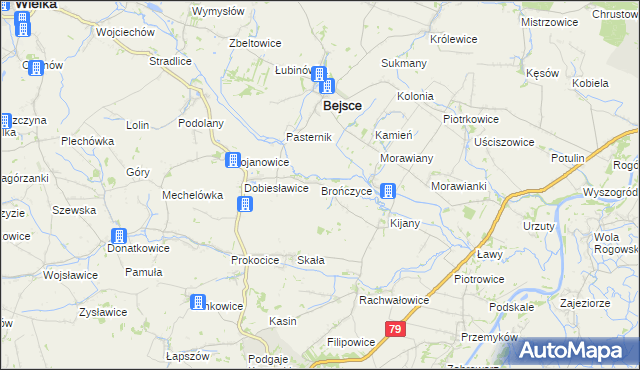 mapa Brończyce gmina Bejsce, Brończyce gmina Bejsce na mapie Targeo