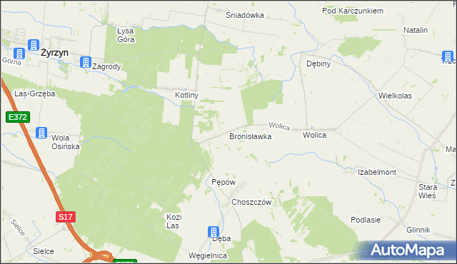 mapa Bronisławka gmina Kurów, Bronisławka gmina Kurów na mapie Targeo