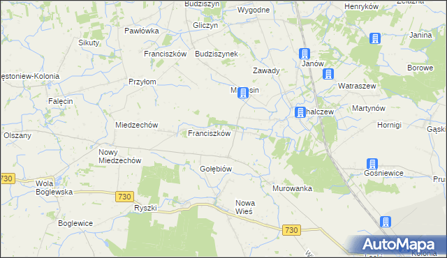 mapa Bronisławów gmina Jasieniec, Bronisławów gmina Jasieniec na mapie Targeo