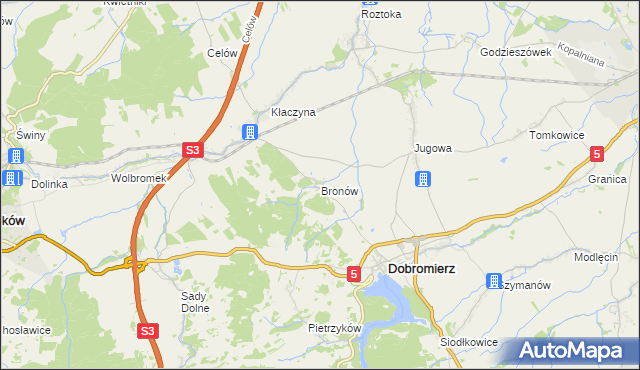 mapa Bronów gmina Dobromierz, Bronów gmina Dobromierz na mapie Targeo