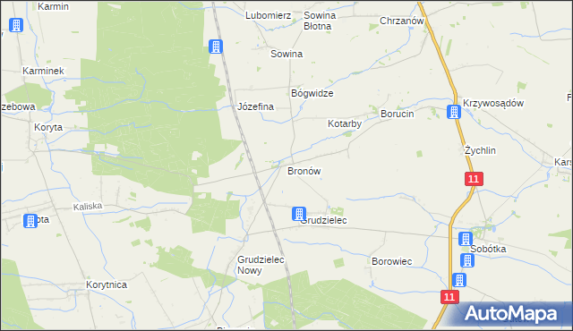 mapa Bronów gmina Pleszew, Bronów gmina Pleszew na mapie Targeo