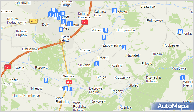 mapa Broszki, Broszki na mapie Targeo