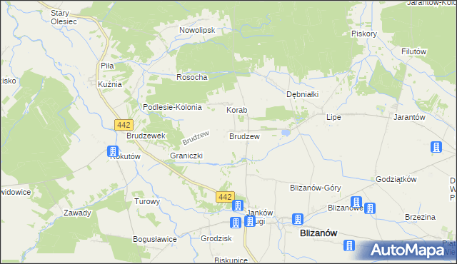 mapa Brudzew gmina Blizanów, Brudzew gmina Blizanów na mapie Targeo