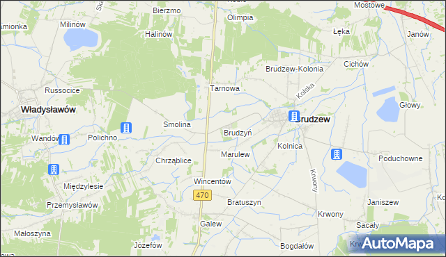mapa Brudzyń gmina Brudzew, Brudzyń gmina Brudzew na mapie Targeo