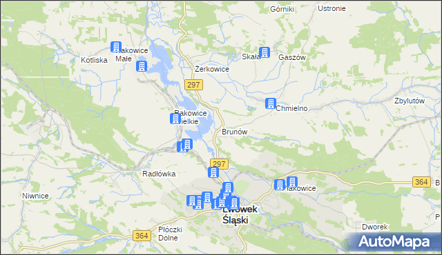 mapa Brunów gmina Lwówek Śląski, Brunów gmina Lwówek Śląski na mapie Targeo