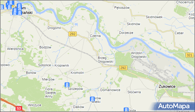 mapa Brzeg Głogowski, Brzeg Głogowski na mapie Targeo