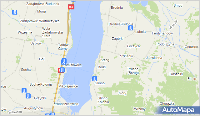 mapa Brzeg gmina Pęczniew, Brzeg gmina Pęczniew na mapie Targeo