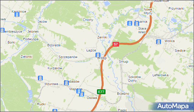mapa Brzegi gmina Sobków, Brzegi gmina Sobków na mapie Targeo