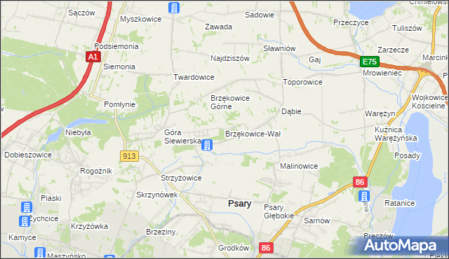 mapa Brzękowice-Wał, Brzękowice-Wał na mapie Targeo
