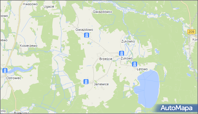 mapa Brzeście gmina Sławno, Brzeście gmina Sławno na mapie Targeo