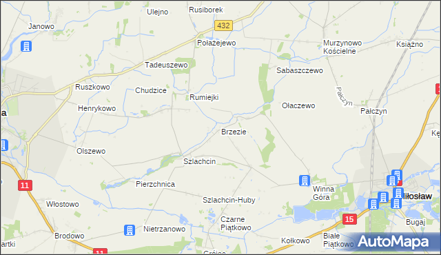 mapa Brzezie gmina Środa Wielkopolska, Brzezie gmina Środa Wielkopolska na mapie Targeo