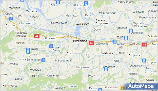 mapa Brzezinka gmina Brzeźnica, Brzezinka gmina Brzeźnica na mapie Targeo